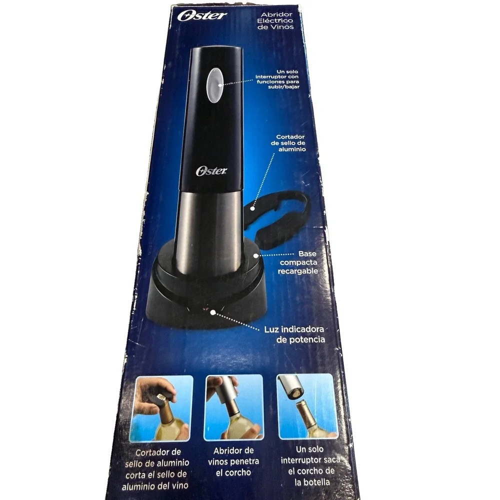 Oster Electric Wine Bottle Opener Foil Cutter Charging Base Nib Open Box Black